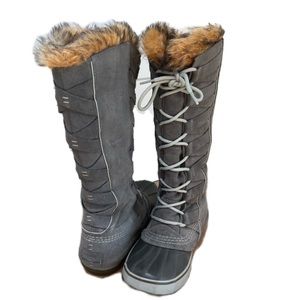 Sorel Cate of Alexandria Gray Leather Weave Winter Snow Boots Women's Size 8